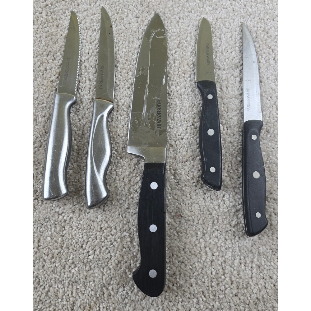 Farberware Kitchen Knife Set 5pc Chef Utility Paring Steak Stainless Steel Black